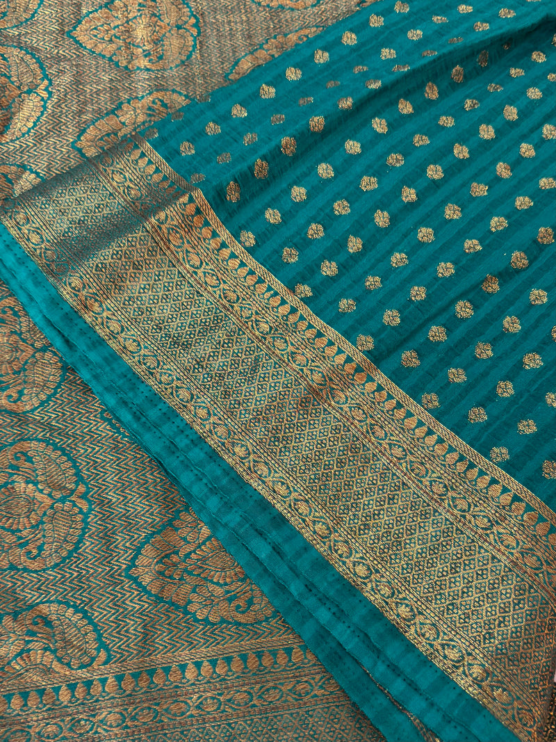 Crepe Banarasi viscose Georgette saree with brocade blouse MS953211- TealGreen