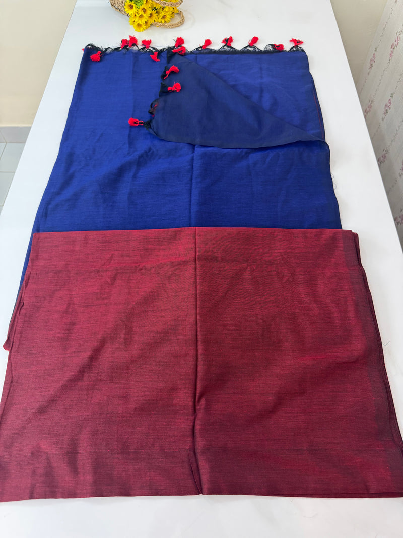 Plain Khadi cotton saree with contrast pallu & blouse MS1497