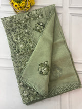 Handworked Tissue silk saree with French Knots FBLK162 DuskyGreen