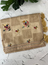Blended tussar saree with kanta embroidery and cutwork pallu  - Beige MS5223 (1)