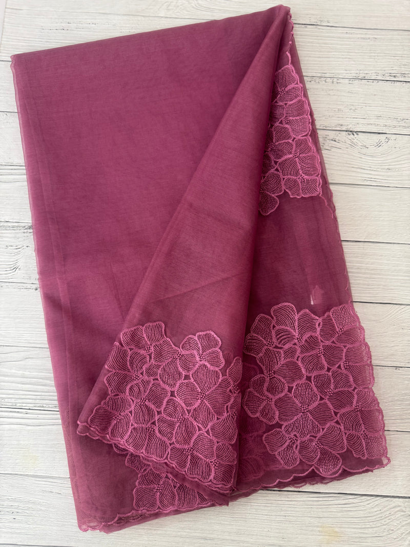 Semi organza saree with embroidery & scallop border - MSH901 BerryPink