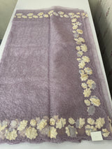 Soft Organza saree with thread work and tissue applique borders - MCW605 DustyLavender