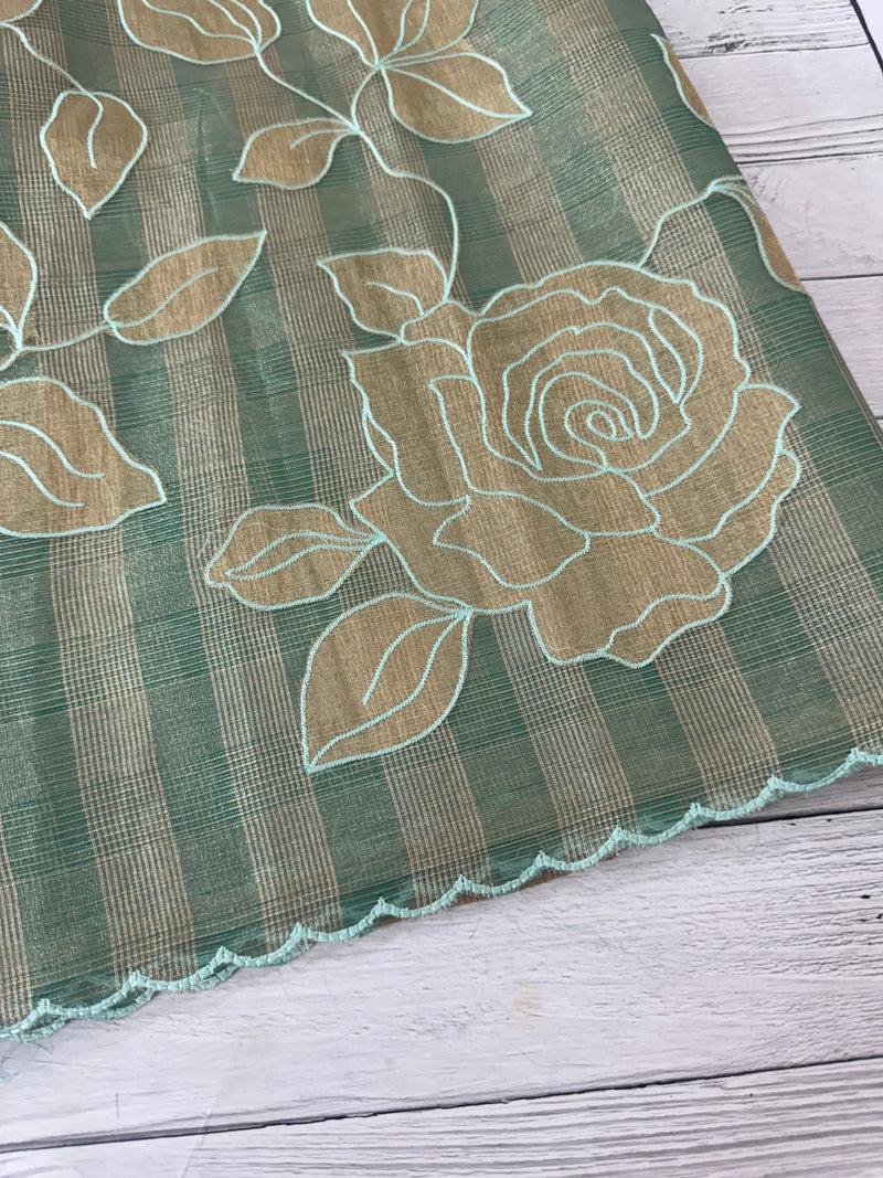 Tissue Silk applique work saree MSH133- JadeGreen