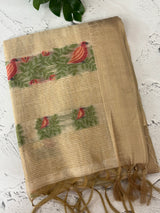 Jamdani silk Cotton Saree MS12567 (3) PeachRed birds