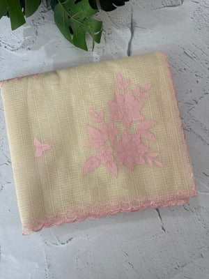 Kota Moonga checks Applique work saree  MSH273 - Cream to Pink