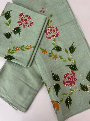 Unstitched Chanderi suit Set with kanta work- MK172