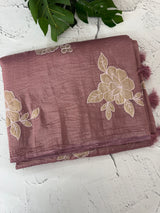 Soft Crush Organza Applique work saree with tissue applique work MS14978 Mauve