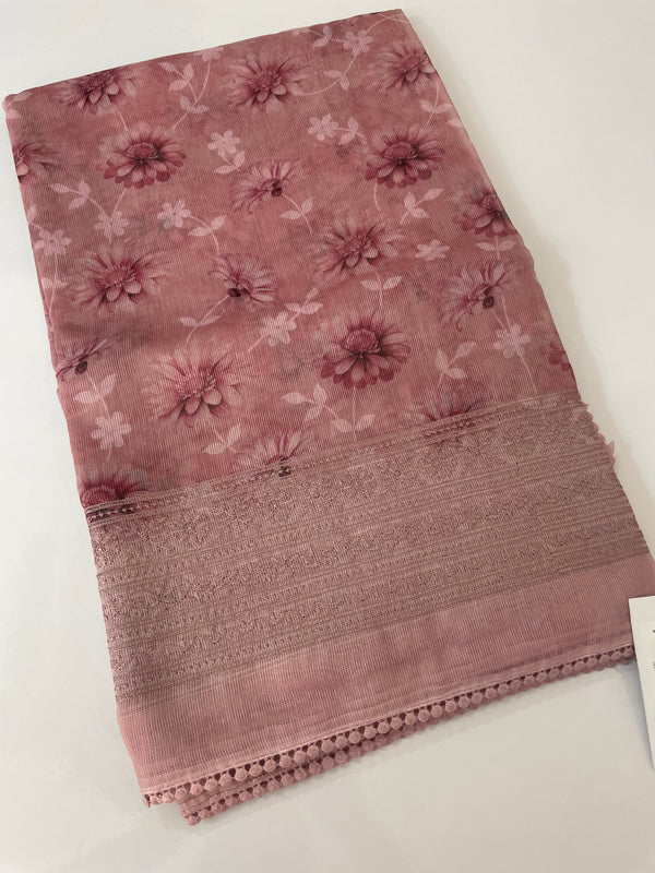 Supernet saree with digital prints and chikankari border SKFNSEM