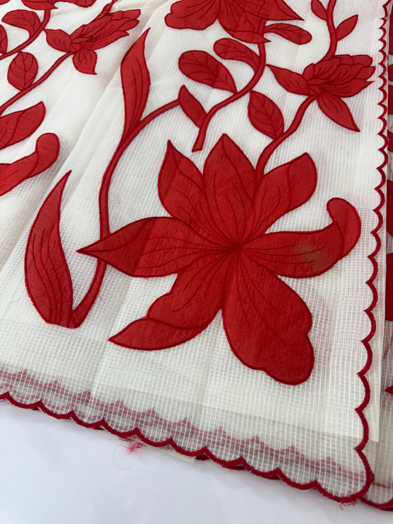 NetKota Applique work saree   -MSH998 White & Red