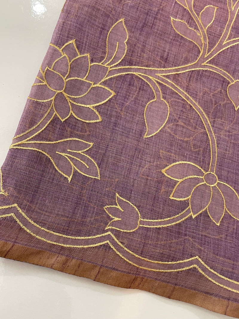 Ombre Soft Tissue linen saree with appliqué work MSL875