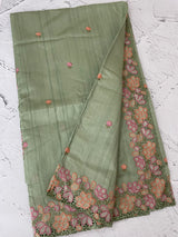 Blended tussar saree with cutwork border- MSHK695