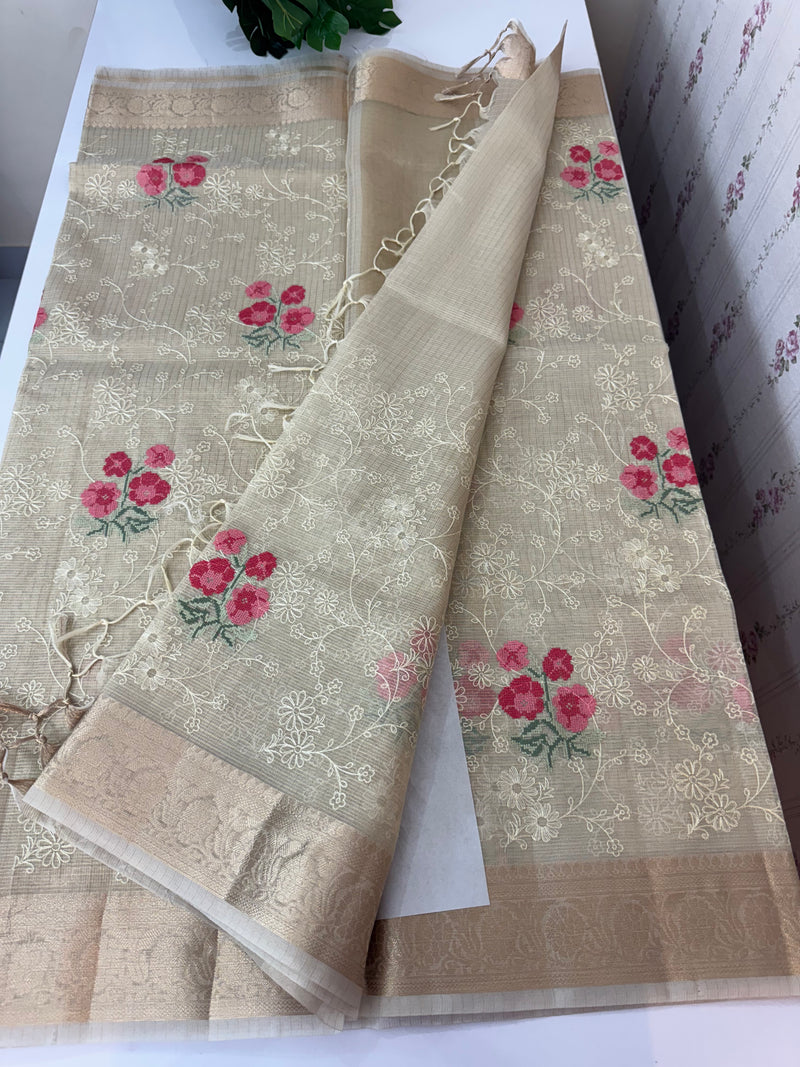 Tissue Silk embriodery saree MS49892