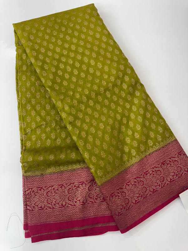 Banarasi viscose Georgette saree MKGS611- ParrotGreen to Pink