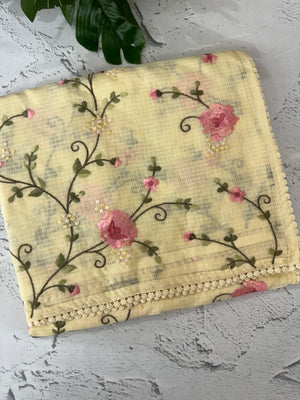 Silky kota saree with embriodery MS16426 PastelYellow