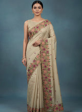 Cutwork Blended tussar saree MTS609 - Beige