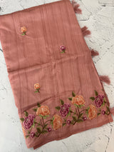 Art tussar saree with embroidery MST677 DustyPeach
