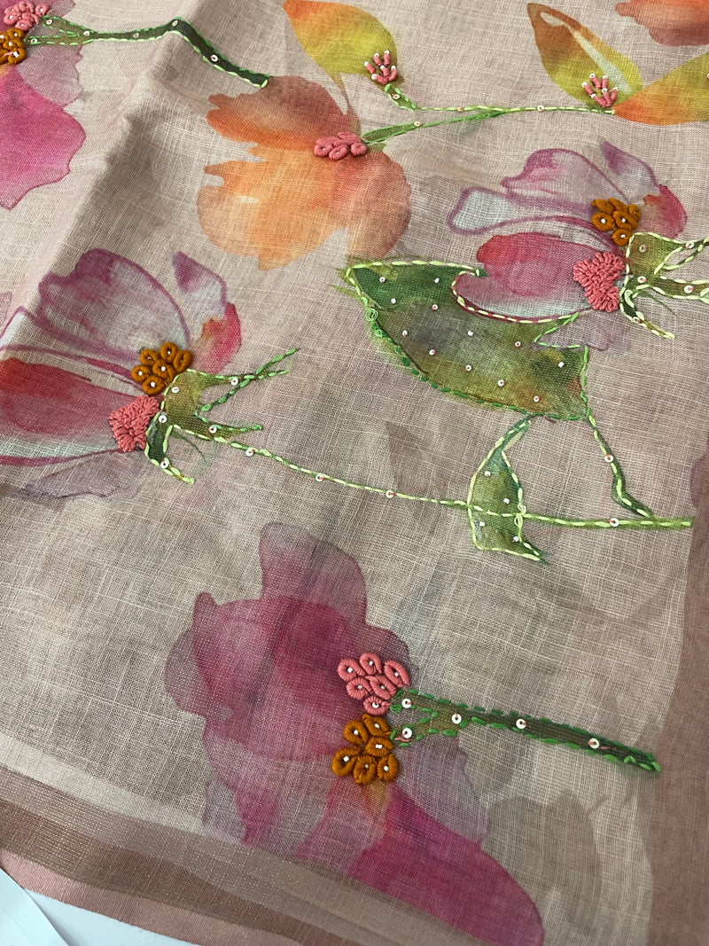 Handworked Tissue linen saree MS88651