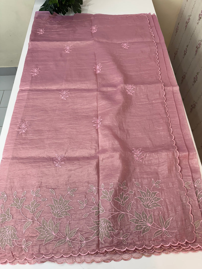 Crush Organza applique work saree MS14589