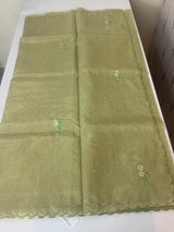 Tissue silk saree with foil work and cutdana scalloped border 
MTSS432- LightGreen