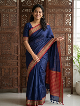 Jute tussar silk saree with contrast borders MJL655