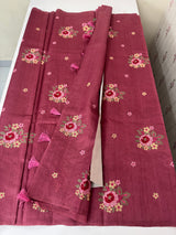 Crushed Blended tussar silk saree with embroidery- MSB7654- DuskyPink