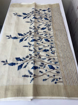 Tissue linen saree with embroidery MLS8977