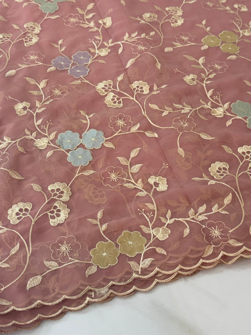 Pure Georgette saree with embriodery and applique work MS15567 PeachyPink