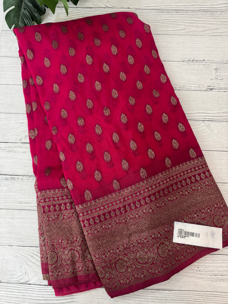 Semi banarasi Khaddi Georgette saree - MS1499 DarkPink