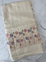 Blended tussar saree with embriodery - MS8665 Cream