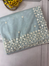 Glassy tissue organza saree with embroidery FKSF88- PowderBlue