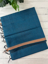 Mangalagiri Silk Cotton Saree with zari checks MS90321 PeacockBlue