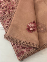 Handworked Tissue silk saree with French Knots FBLK162 DuskyPeach
