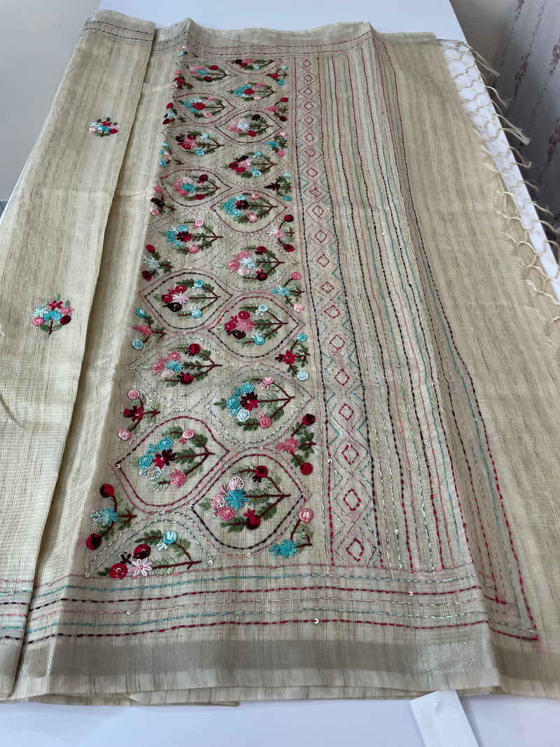 Handworked Blended tussar silk saree with handworked MS90543