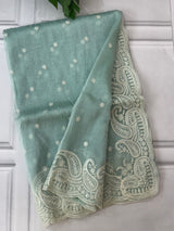 Organza saree with embroidery scalloped border MS13910 Pastel Aqua