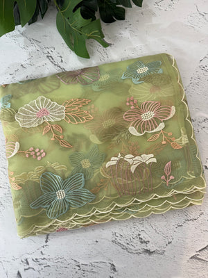 Organza saree with embroidery - MOS390 PastelGreen