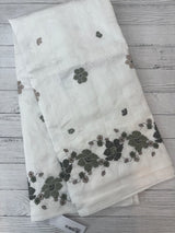 Crushed Blended tussar silk saree with cross stitch embroidery- MSB7979 White