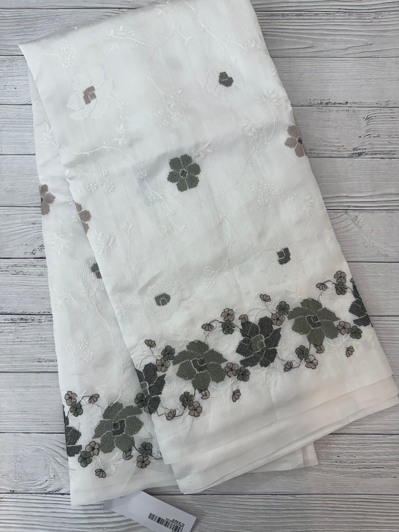 Crushed Blended tussar silk saree with cross stitch embroidery- MSB7979 White