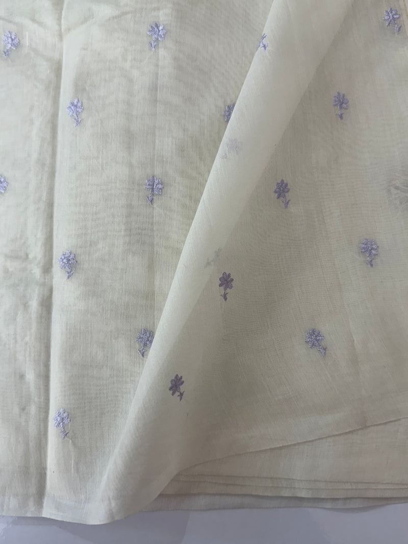 Mul chanderi saree with embriodery MSH114 - Pastel Lavender flowers