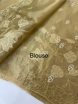 Silk organza saree with applique work MSSA671 Chiku