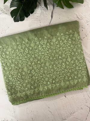 Soft kota checks saree with embroidery - MS7695 DustyGreen