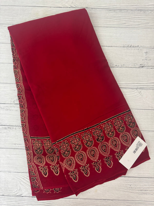 Pure Ajrakh Georgette saree MGS76 _ Red