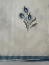 Lightweight Supernet saree with cross stitch embroidery MS142 - White to Blue