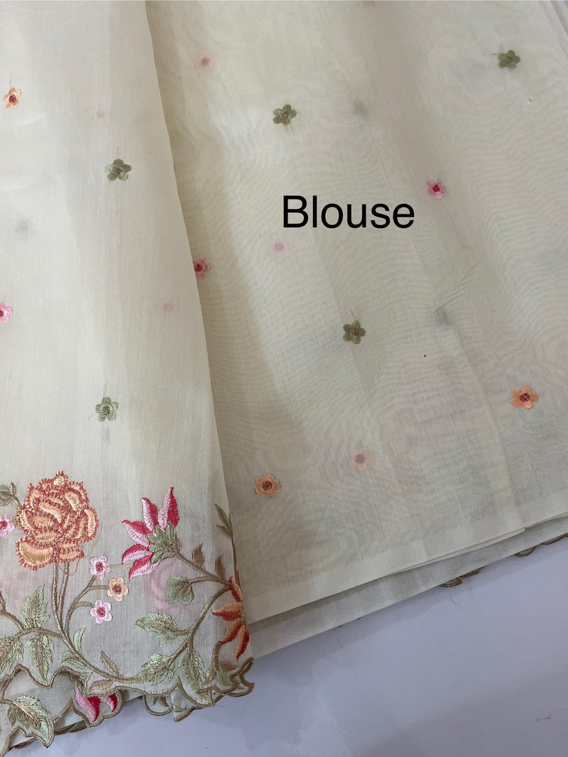 Mul chanderi saree with embriodery borders MSH113