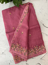 Soft kota checks saree with embroidery  - MS7843 Pink