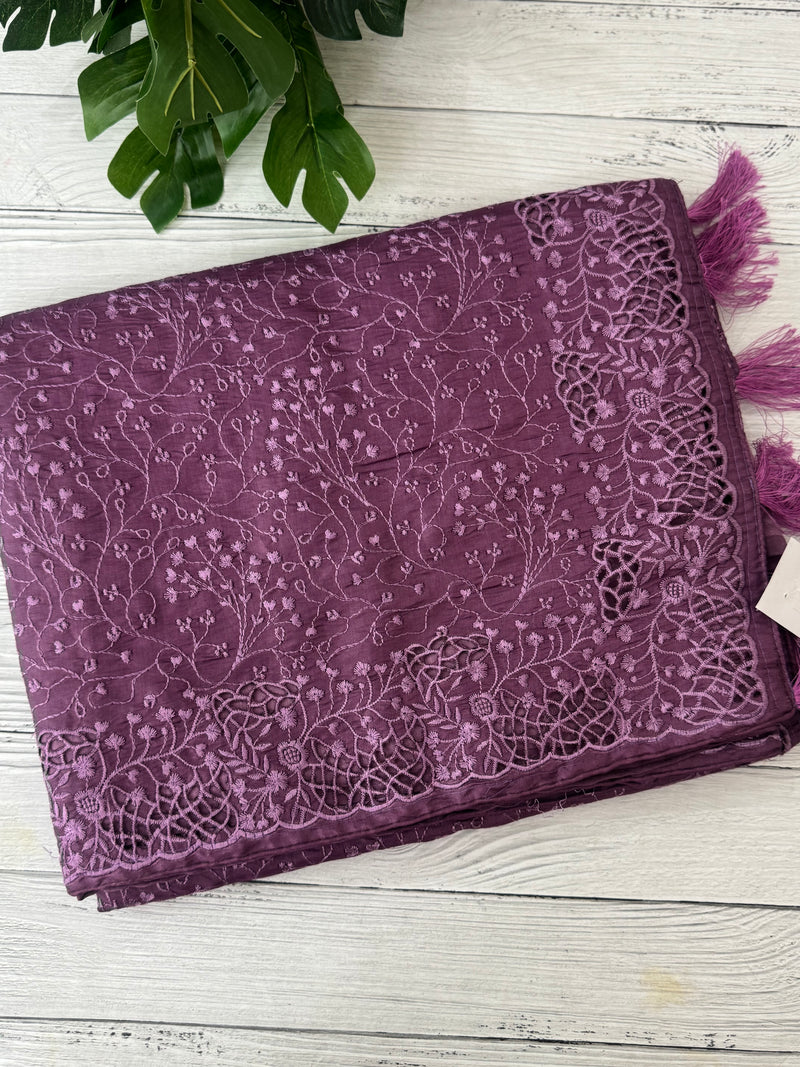 Cutwork Blended tussar saree with thread work MTS9078