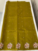 Blended tussar silk saree with embroidery- MS1072 GreenyMustard