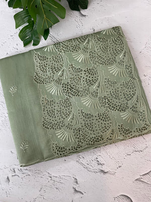 Cutwork Semi tussar saree MTSS657 DustyGreen