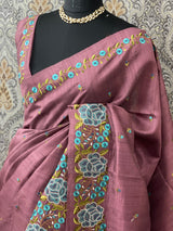 Blended tussar silk saree with embroidery SNFNRCY FadedWine