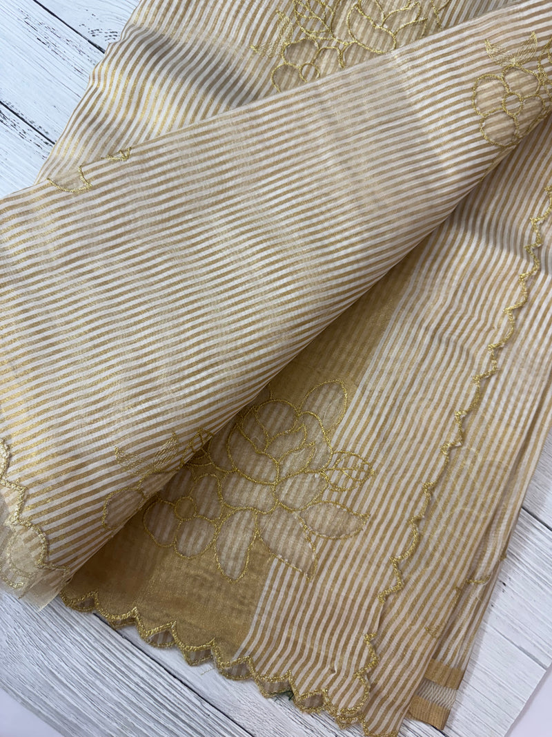 Tissue mix Soft silk saree with applique work MS8146 - Golden