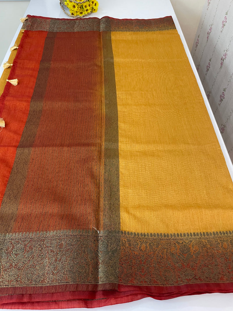Jute silk sarees with contrast pallu & blouse MJL324